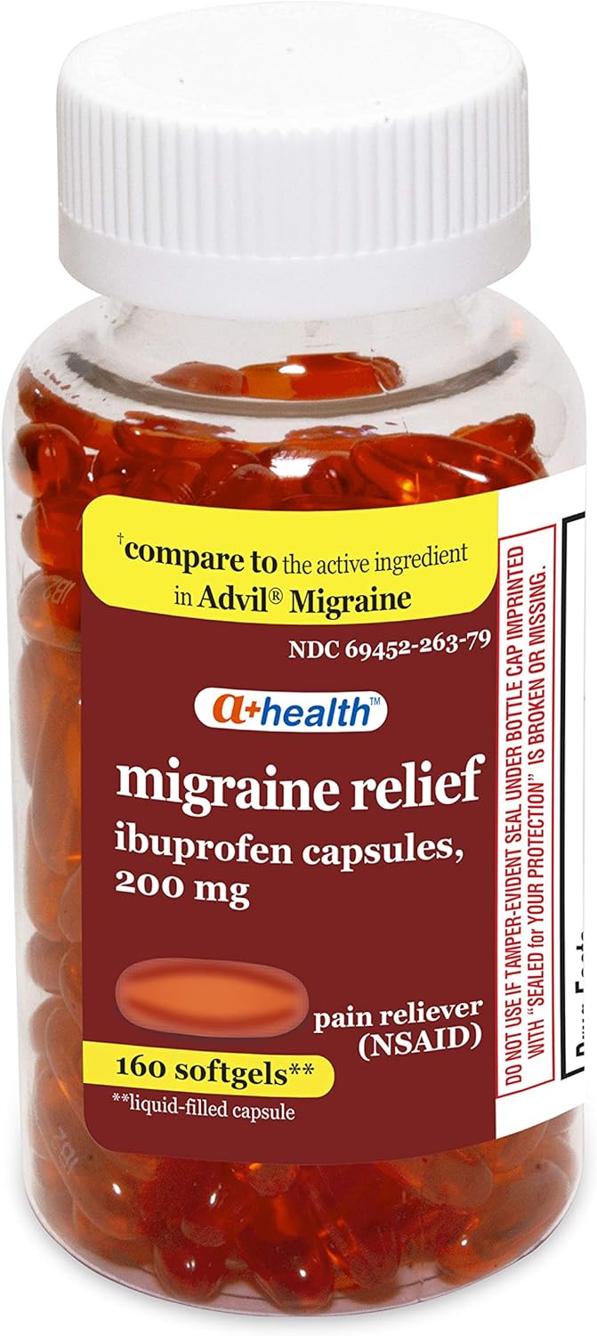 Ibuprofen Migraine 200 Mg Pain Reliever NSAID, Made in USA, 160 Count