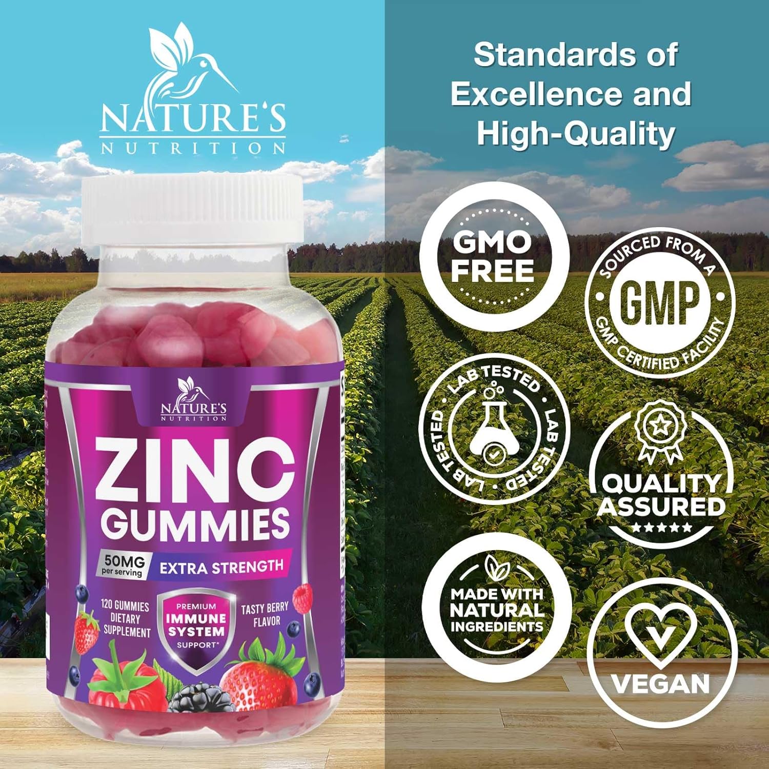 Zinc Gummies 50Mg - Extra Strength Bone Skin & Immune Health Support Gummy & Antioxidant Chewable Supplement For Adults - Non-Gmo, Vegan & Gluten Free Zinc Vitamin, Mixed Berry Flavor - 120 Gummies