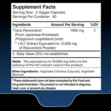 Resveratrol 120 Capsules, Resveratrol Supplement, Resveratrol 1000Mg Polygonum Root, Trans Resveratrol For Healthy Aging, Heart, Brain Health Support - Vegan, Keto