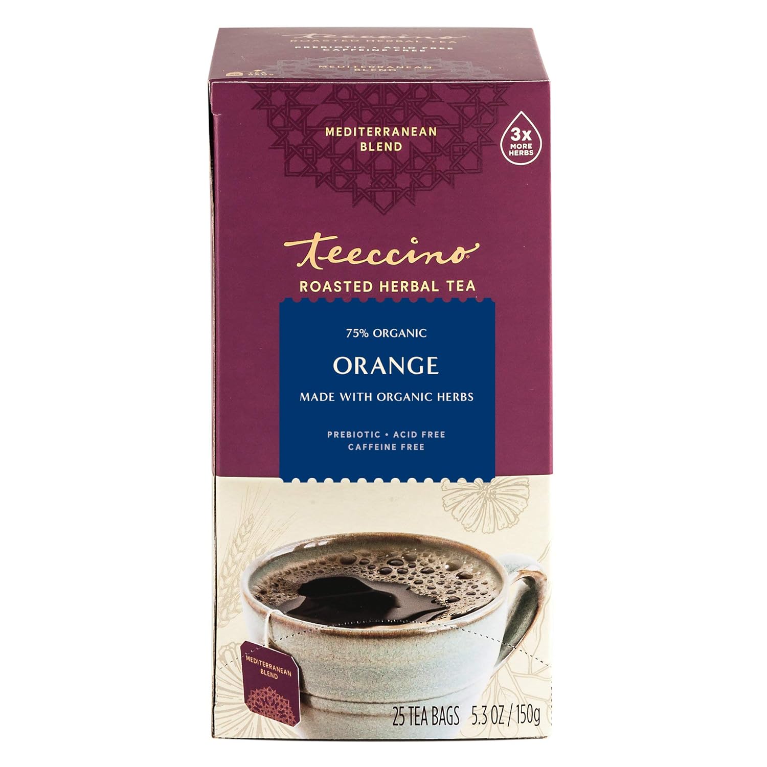 Teeccino Orange Herbal Tea - Enjoy Hot Or Iced Tea Made With Roasted Chicory, Carob & Barley, Prebiotic, Caffeine Free, Acid Free, 25 Tea Bags