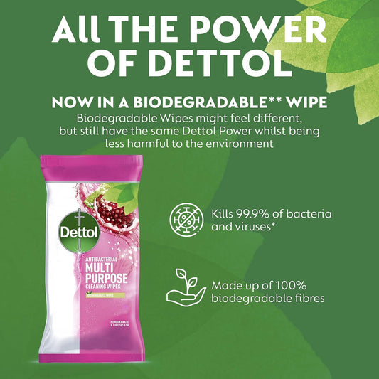 Dettol Antibacterial Multipurpose Disinfectant Wipes, Pomegranate Scent, 5 Pack Of 70 (Total 350), Germ Protection, Surface Cleaner, Hygienic, Convenient, Fresh Fragrance