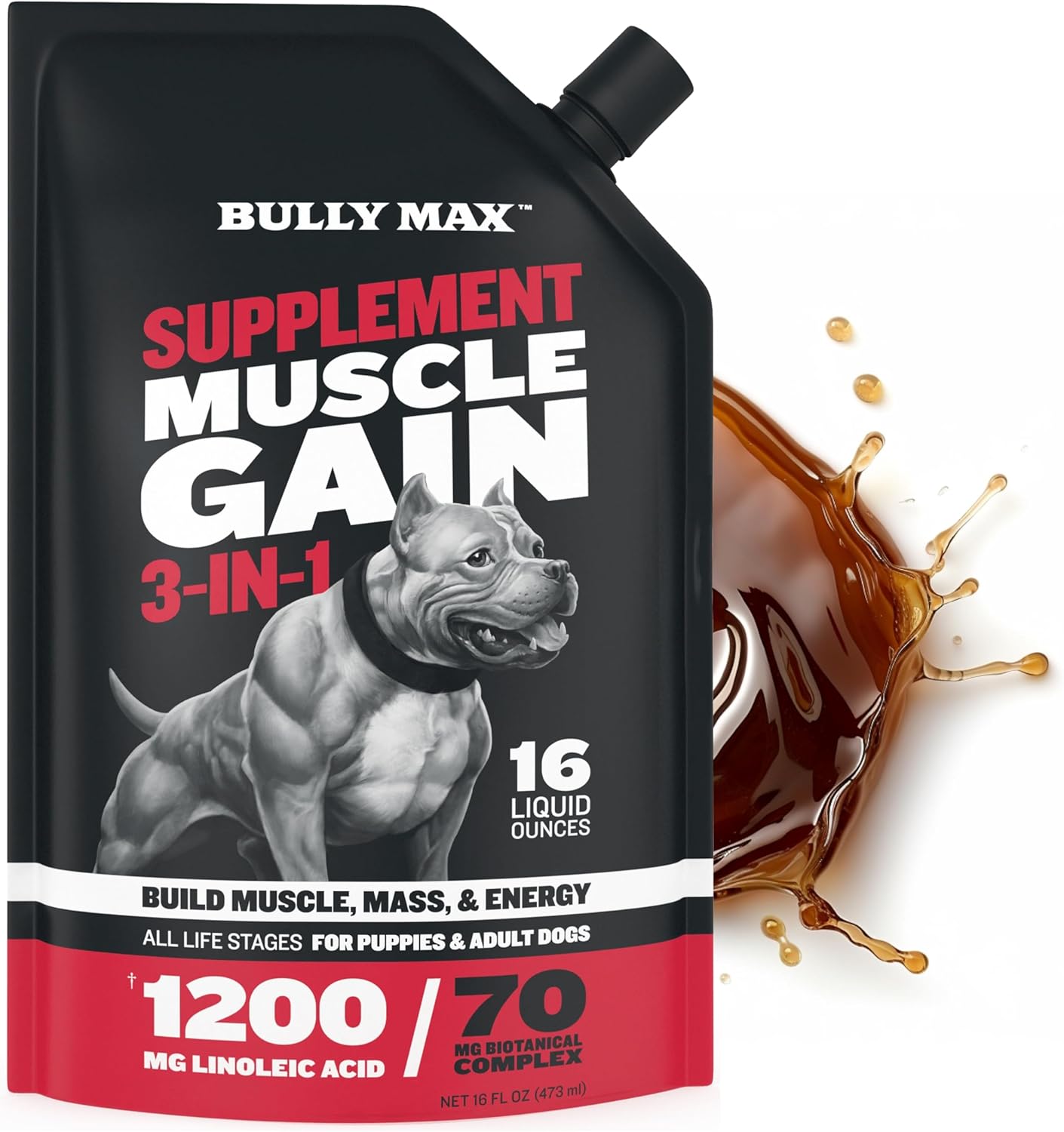 Bully Max 3-In-1 Liquid Dog Muscle Builder Supplement For Puppy And Adults Dogs - Dog Vitamins For Small & Large Breeds - Vet-Approved Canine Dog Supplement For Muscle Gain & Energy