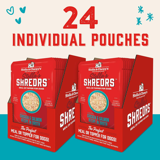 Stella & Chewy'S Stella’S Shredrs Cage Free Chicken & Salmon Recipe In Broth, 2.8 Oz. Pouches (Pack Of 24)