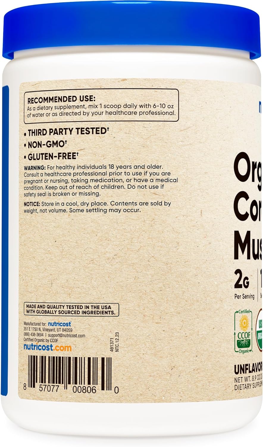 Nutricost Organic Cordyceps Mushroom Powder 250 Grams - USDA Certified Organic, Non-GMO, Gluten Free
