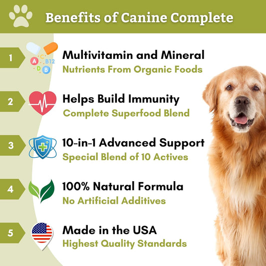 Wholistic Pet Organics Canine Complete: Multivitamin for Dogs Organic Homemade Dog Food Supplement Dog Multivitamin Powder with Probiotics Healthy Immune System Digestive Support for All Ages