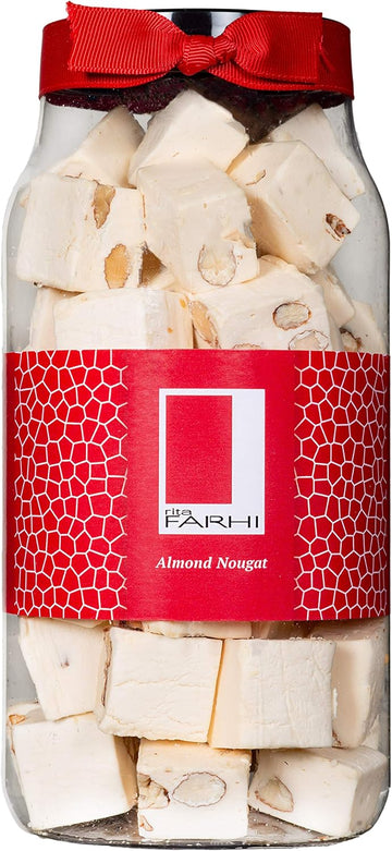 Rita Farhi Traditional Almond Nougat In A Gift Jar - 500 G - Soft Nougat With Almonds