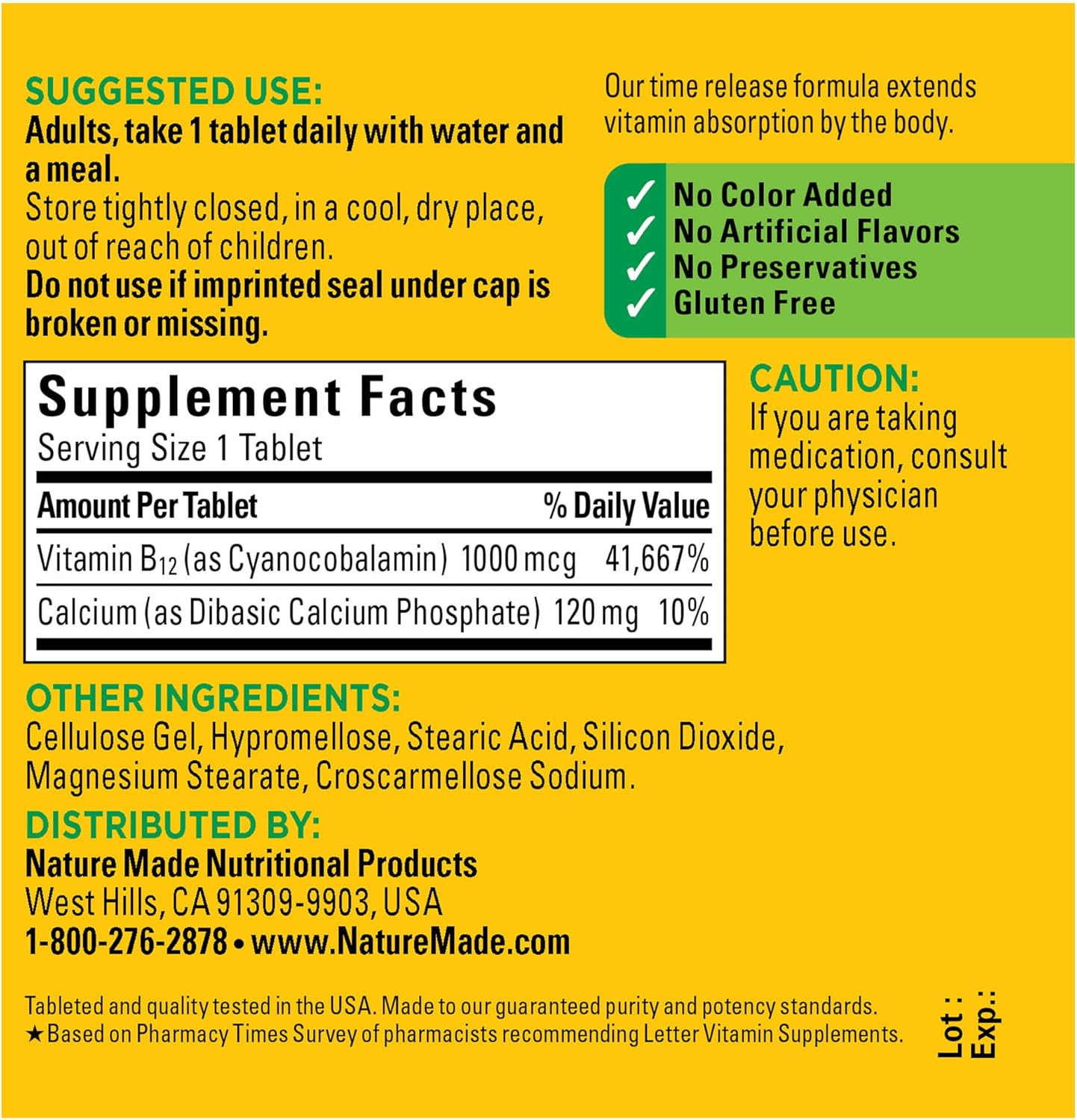 Nature Made Vitamin B12 1000 mcg, Dietary Supplement For Energy Metabolism Support, 75 Time Release Tablets, 75 Day Supply : Health & Household