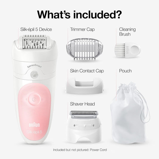 Braun Epilator Silk-Épil 5 5-620, Hair Removal Device, Epilator For Women, Shaver & Trimmer, Cordless, Rechargeable, Wet & Dry, 6 Piece Set