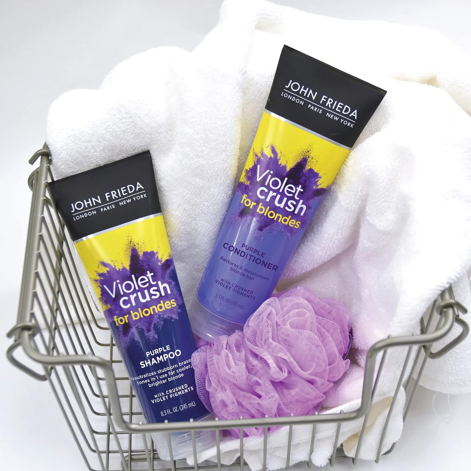 John Frieda Violet Crush Purple Shampoo for Blonde Hair, Blonde Toner Neutralizes Brassy Yellow Tones for Bleached, Platinum, and Natural Blonde Hair, 8.3 Ounce : Clothing, Shoes & Jewelry
