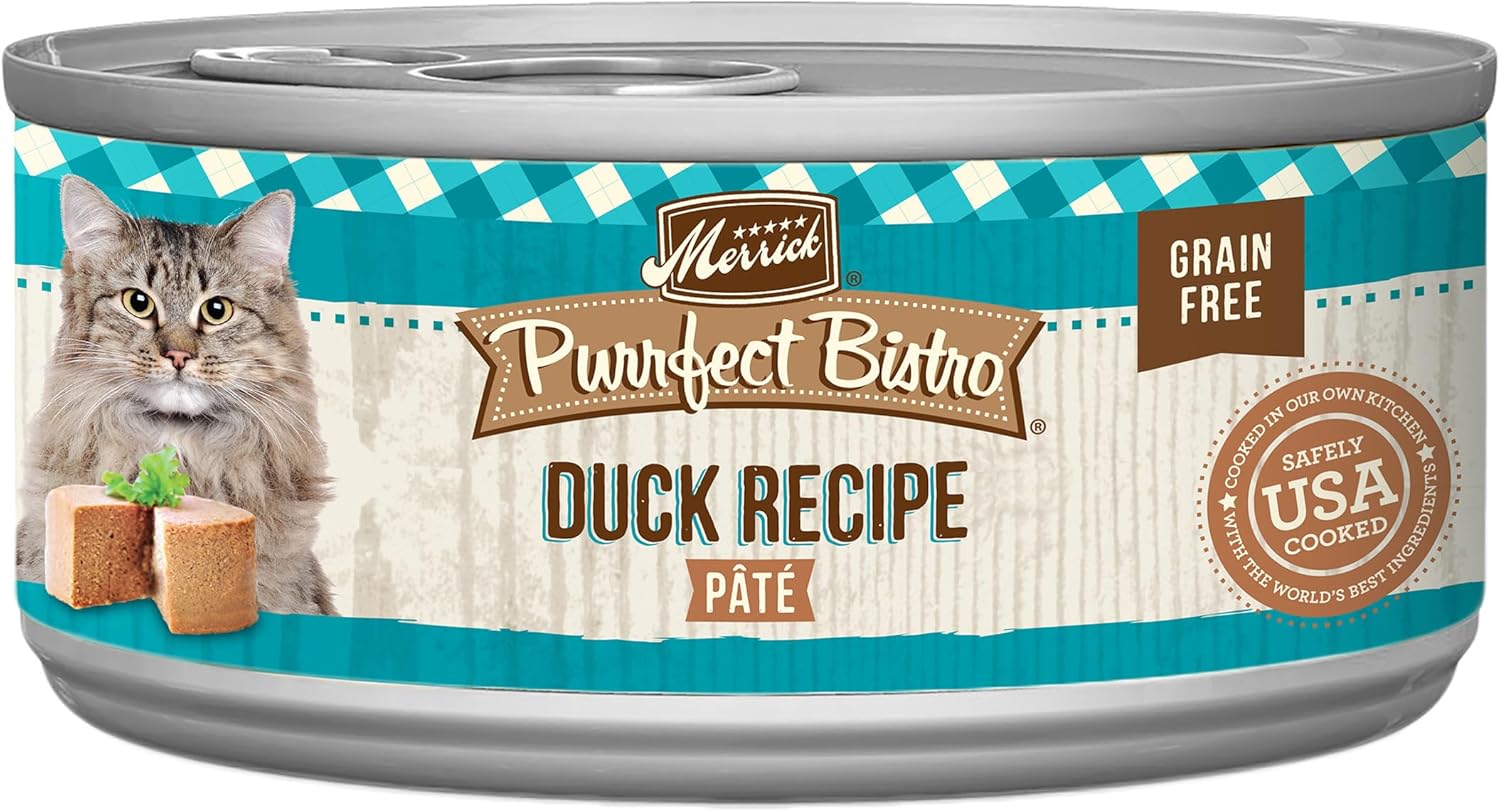 Merrick Purrfect Bistro Grain Free Premium Soft Canned Pate Adult Wet Cat Food, High Protein Duck Recipe - (Pack Of 24) 3 Oz. Cans