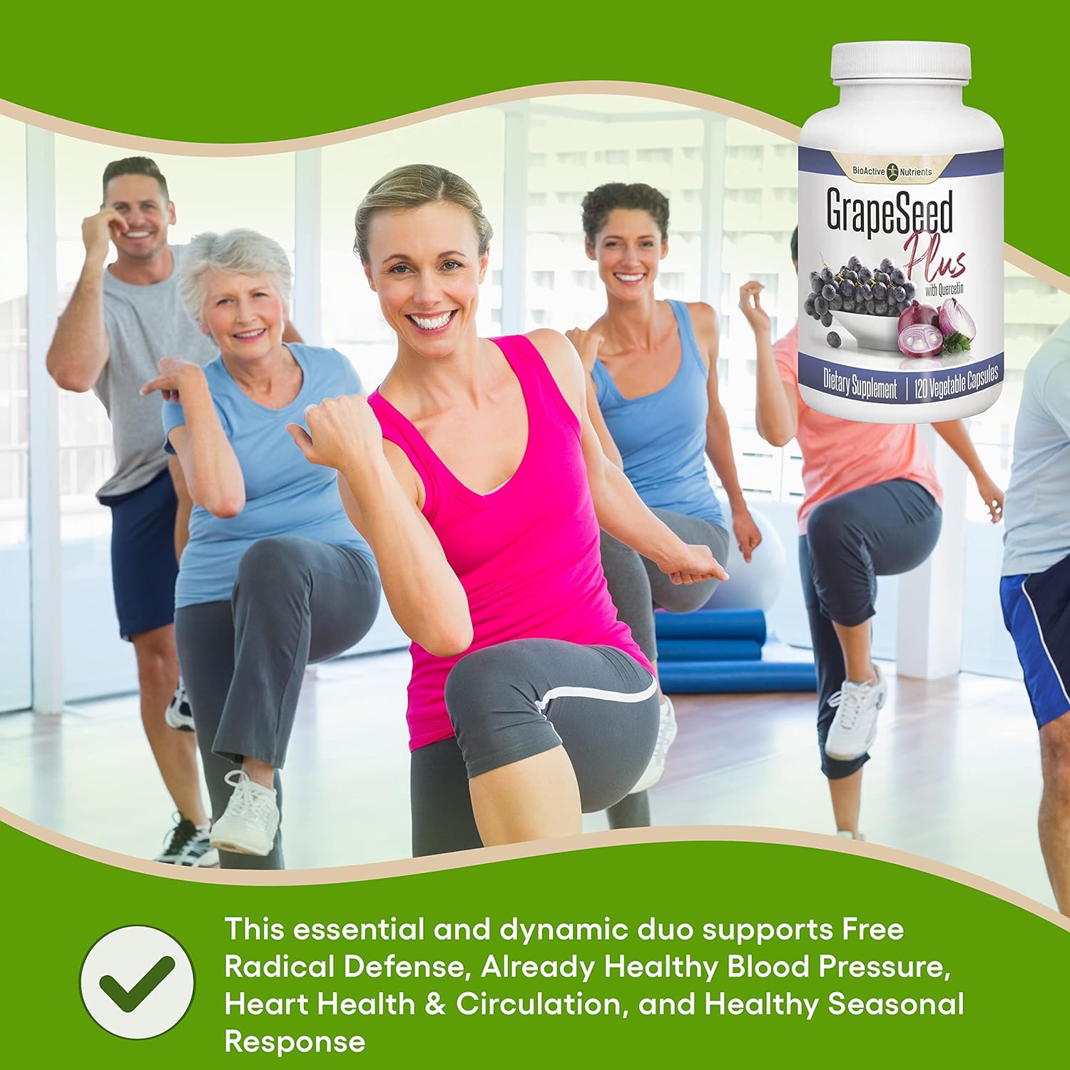 BIOACTIVE NUTRIENTS Grapeseed Plus Supplement with Quercetin - Daily GSE Supplements Made with Naturally Pure Antioxidant Grape Seed Extract Powder - for Women & Men - 120 Vegetable Capsules : Health & Household