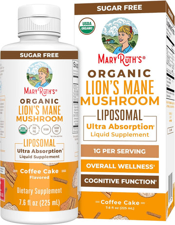 Organic Lions Mane Supplement By Maryruth'S | Ultra Absorption Liposomal | Full Spectrum Lion'S Mane Mushroom | 200Mg Beta-Glucans Per Serving | Usda Organic | Vegan | 7.6 Oz | 15 Servings