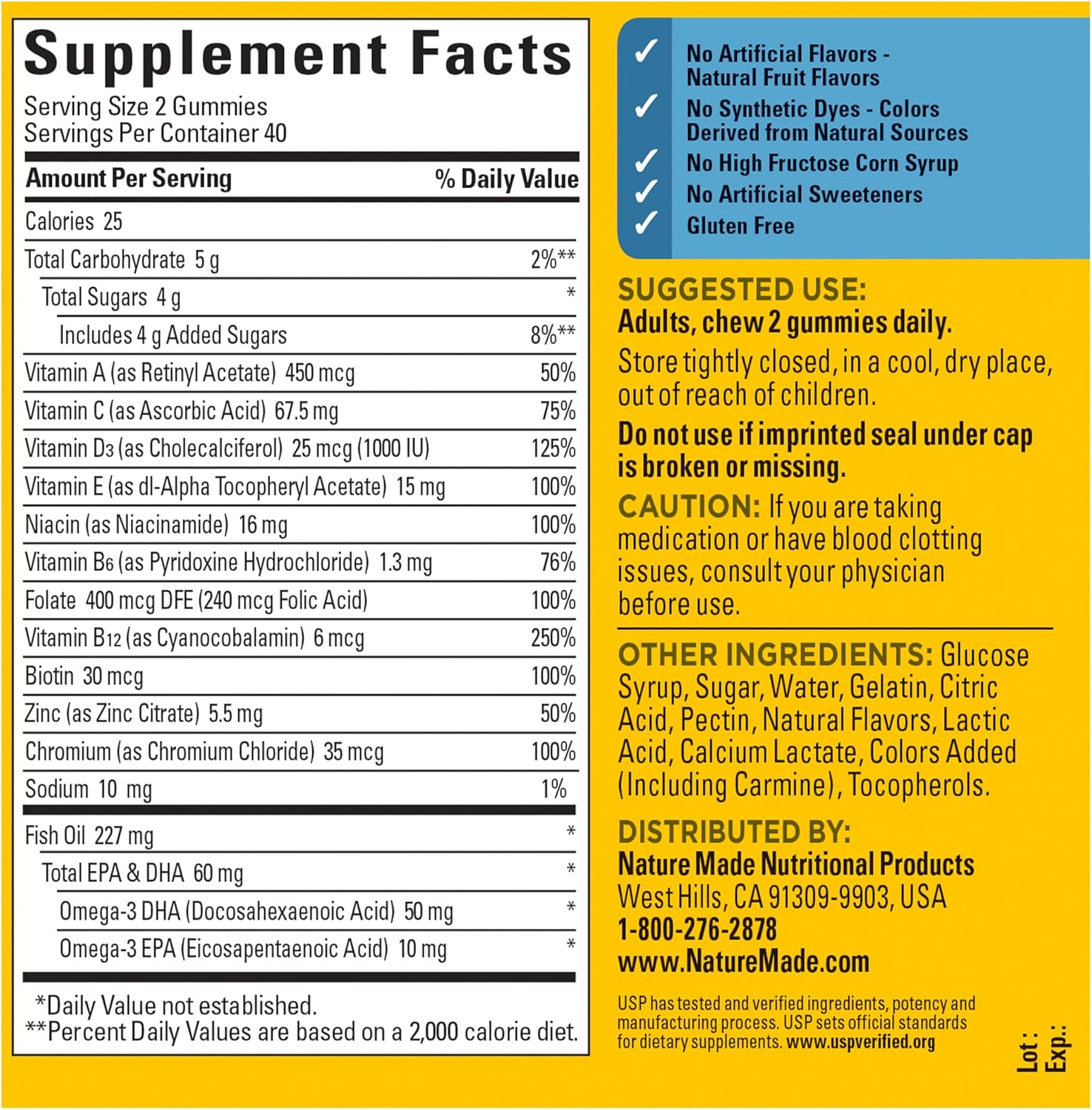 Nature Made Multivitamin for Him with Omega-3, Mens Multivitamins for Daily Nutritional Support, Multivitamin for Men, 80 Gummy Vitamins and Minerals, 40 Day Supply : Health & Household