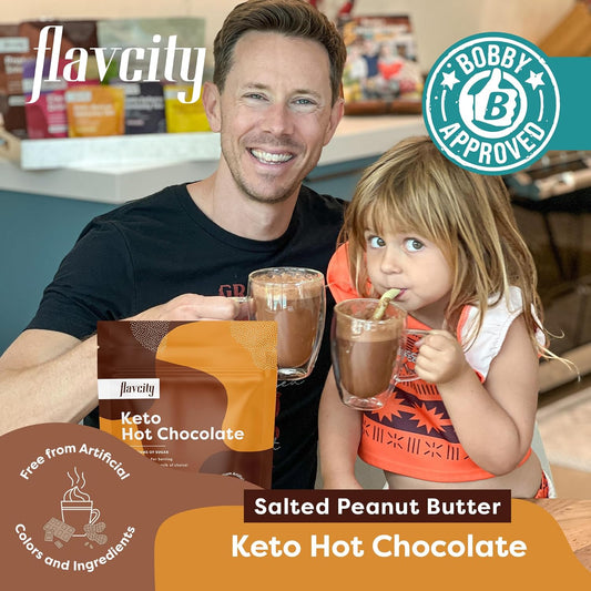 FlavCity Keto Hot Chocolate Powder, Salted Peanut Butter – Dairy- & Sugar-Free Organic Cocoa Powder Drink Mix - High-Fiber, Low-Carb & Gluten-Free Prebiotic Hot Chocolate - Vegan & Non-GMO (12.6 Oz)