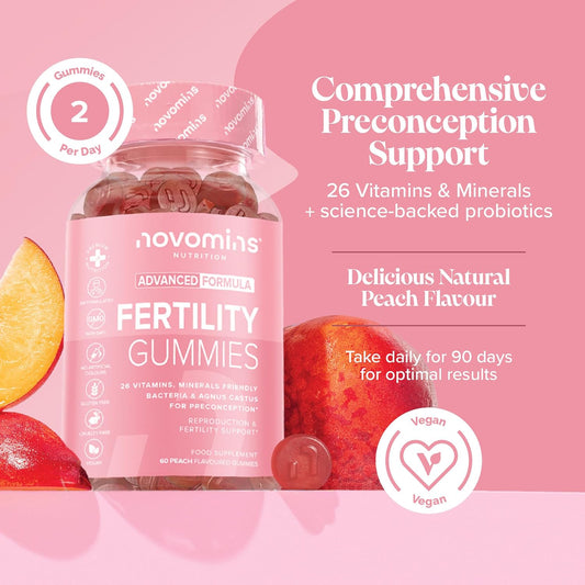 Fertility Supplements For Women - 400Ug Folic Acid, Inositol, Vitamin D, C, E, Coq10-25 Prenatal Vitamins - Vegan & Gluten Free Conception Vitamins For Women - 60 Fertility Gummies - Novomins