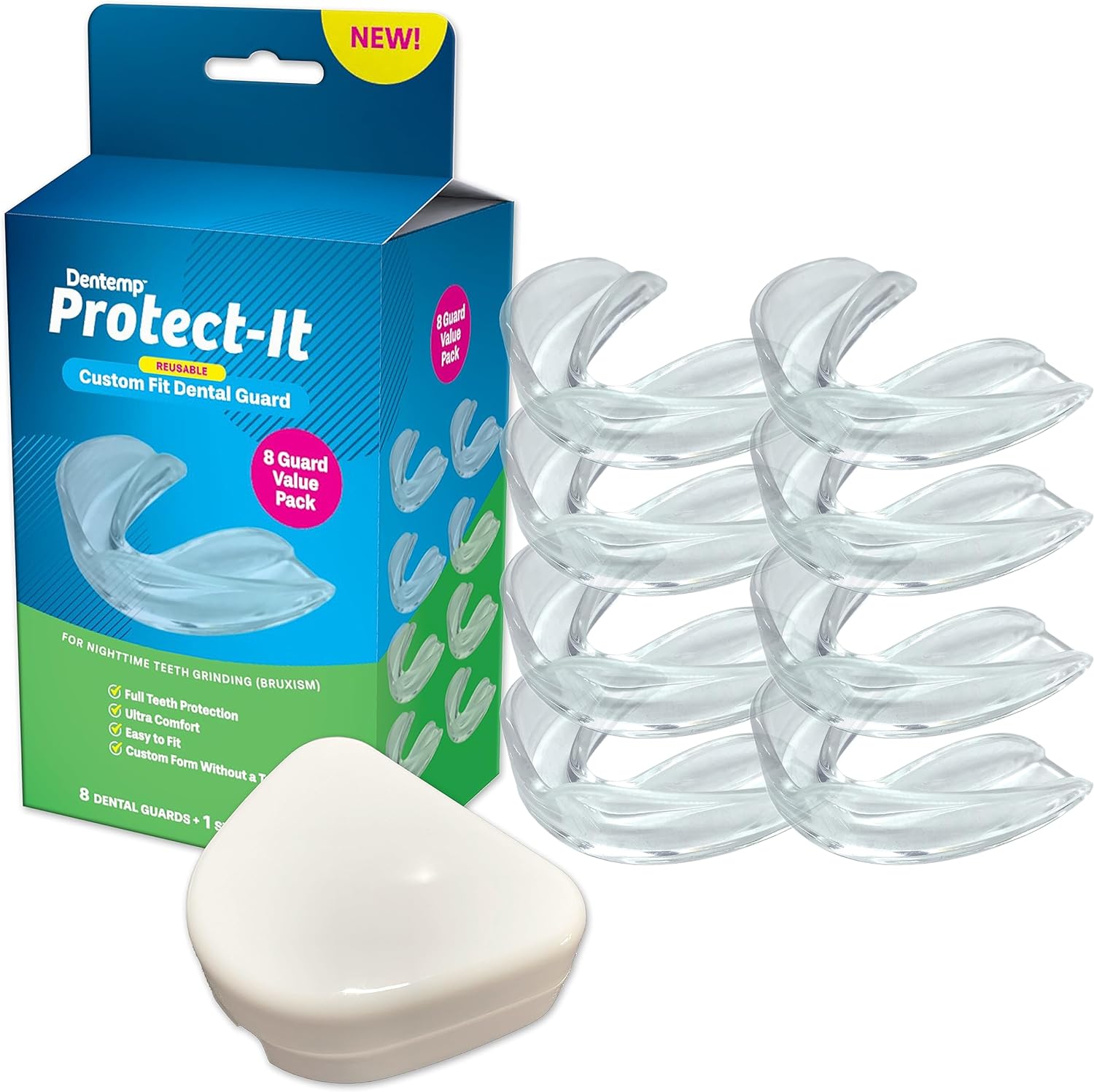 Dentemp Protect-It Custom Fit Grinding Mouth Guard 8 Pack for Grinding Teeth at Night - Night Guards for Teeth Grinding & Sleep