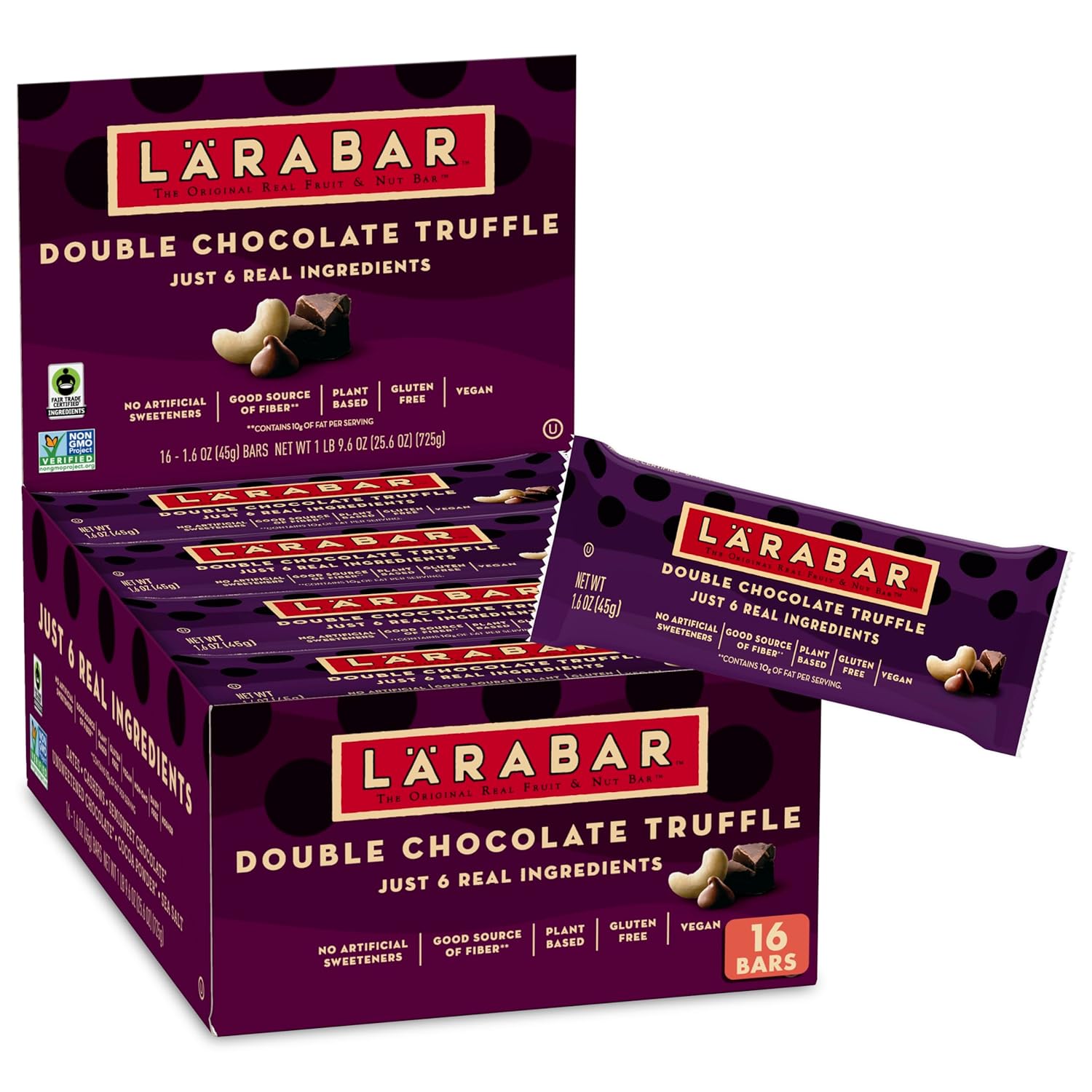 Larabar Chocolate Raspberry Truffle, Fruit And Nut Bars, Gluten Free And Vegan, 9.6 Oz, 6 Ct