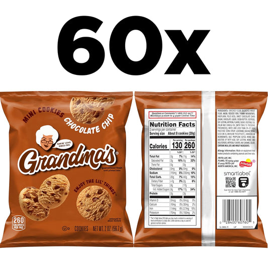 Grandma'S Cookies, Mini Chocolate Chip, 2 Ounce (Pack Of 60)