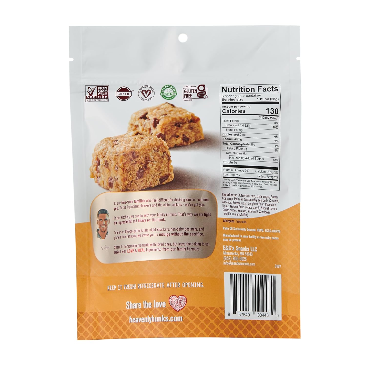 Heavenly Hunks Organic Oatmeal Dark Chocolate Chip - 22oz Bag & Almond Butter Chocolate Chip - 6oz Bag (2 Pack) : Grocery & Gourmet Food