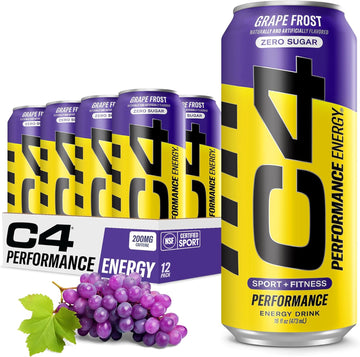 C4 Energy Carbonated Zero Sugar Energy Drink, Pre Workout Drink + Beta Alanine, Purple Frost, 16 Fl Oz (Pack Of 12)