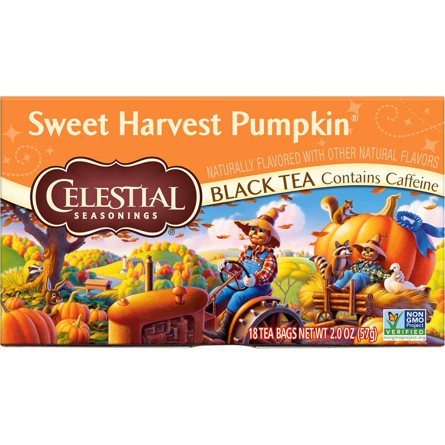 Celestial Seasonings Black Tea, Sweet Harvest Pumpkin, Contains Caffeine, 18 Count (Pack Of 6)