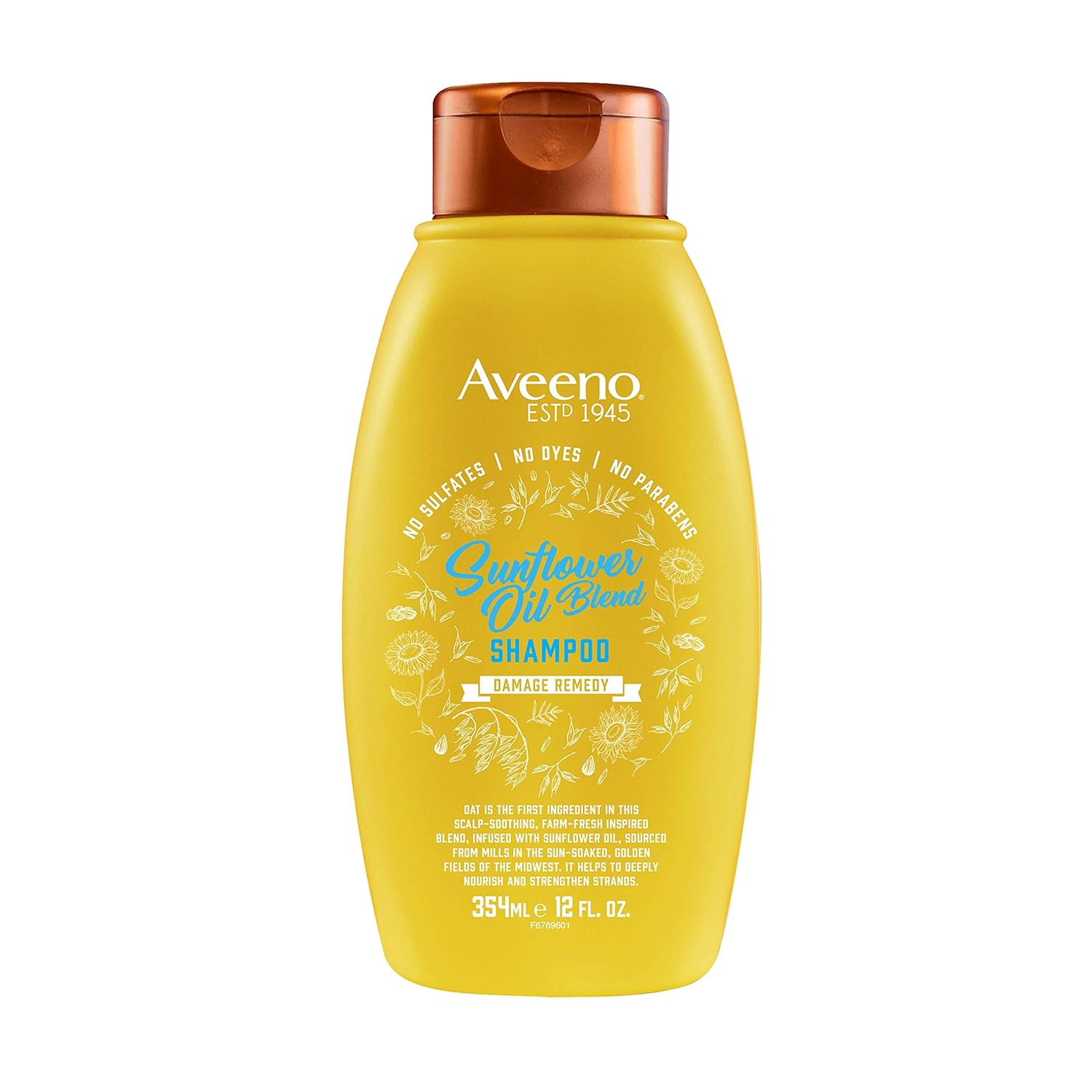 Aveeno Deep Moisturizing Sunflower Oil Blend Shampoo With Oat For Dry Damaged Hair, Dye, Paraben & Sulfate Surfactants Free, 12 Fl Oz