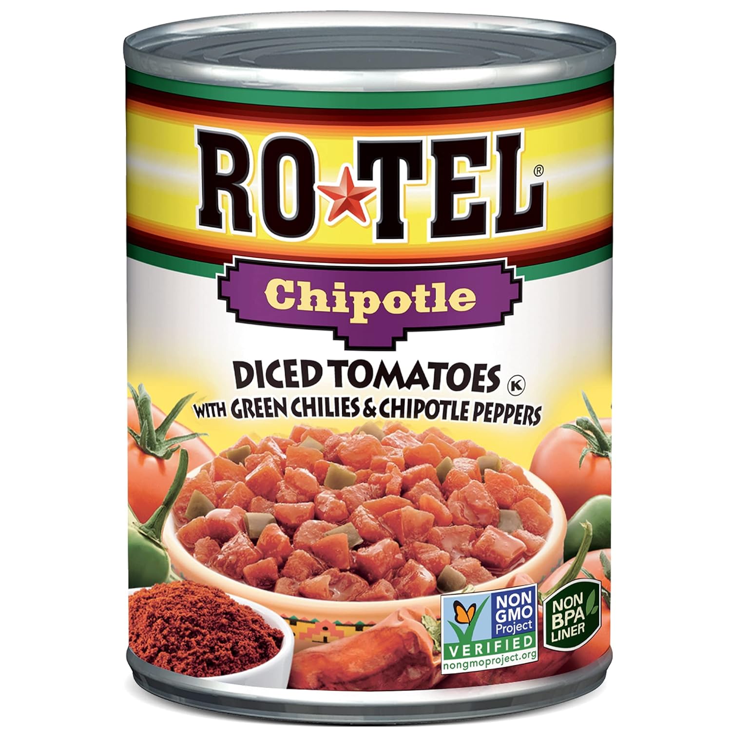 RO-TEL Chipotle Diced Tomatoes with Green Chilies and Chipotle Peppers, Keto Friendly, 10 oz