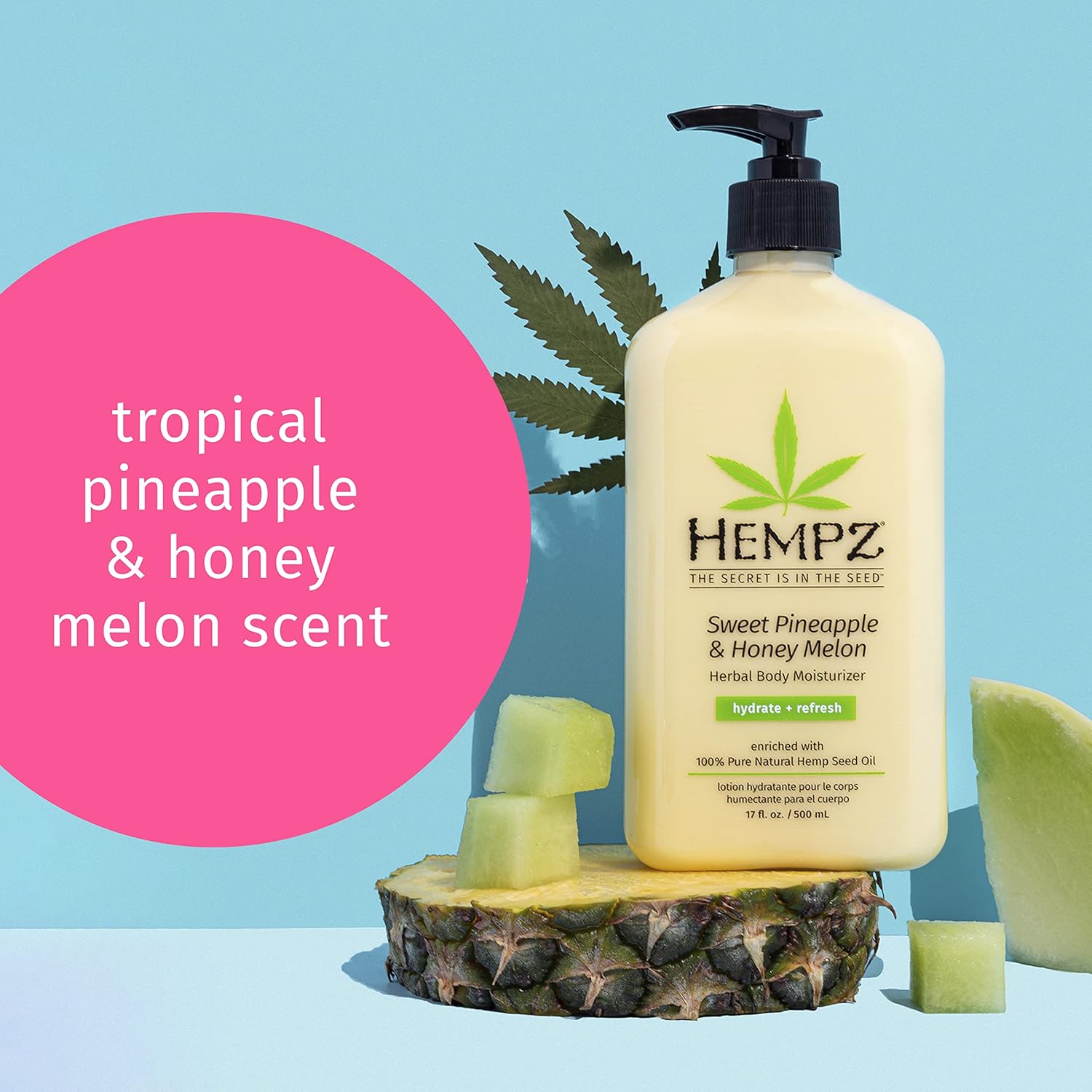 Hempz Body Lotion - Sweet Pineapple & Honey Melon + Coconut & Watermelon Daily Moisturizing Cream, Shea Butter, Aloe - Skin Care Products, Hemp Seed Oil - 17 fl oz, 2-Pack Bundle : Beauty & Personal Care