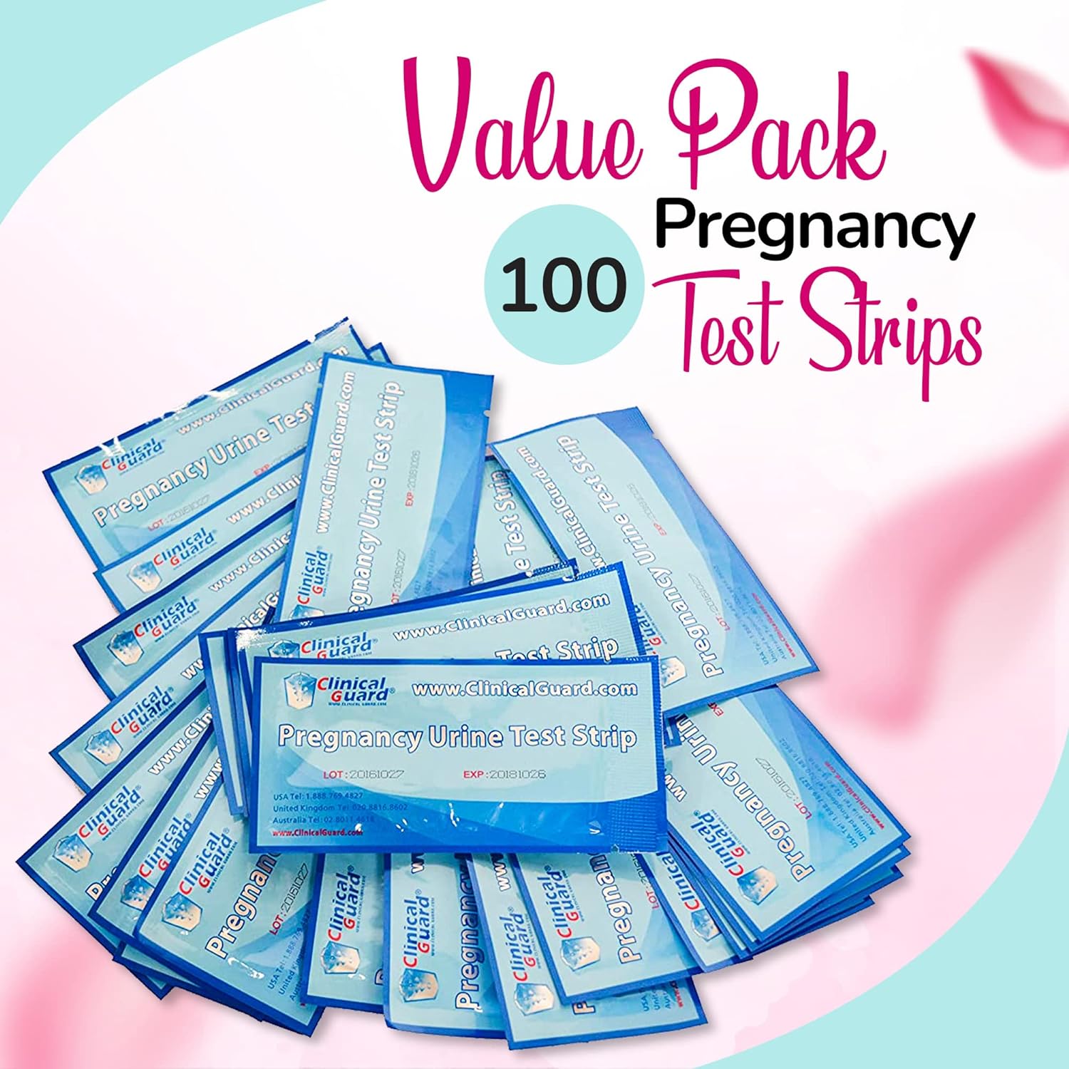 Clinical Guard 100 Pregnancy Tests Strips - Sensitive & Accurate Measurement Within 5 mins - Early Detection Pregnancy Test Strip - Easy to Use for Home Tests - HCG Test Strip Kit : Health & Household