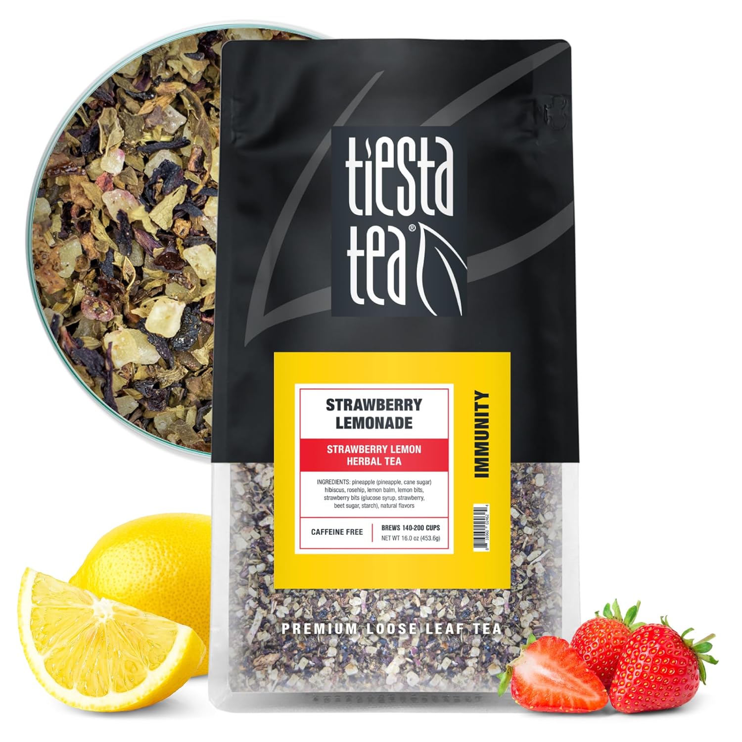 Tiesta Tea - Strawberry Lemonade | Strawberry Lemon Herbal Tea | Premium Loose Leaf Tea | Non-Caffeinated Fruit Tea | Make Hot Or Iced Tea & Brews Up To 200 Cups - 16 Ounce Resealable Bulk Pouch