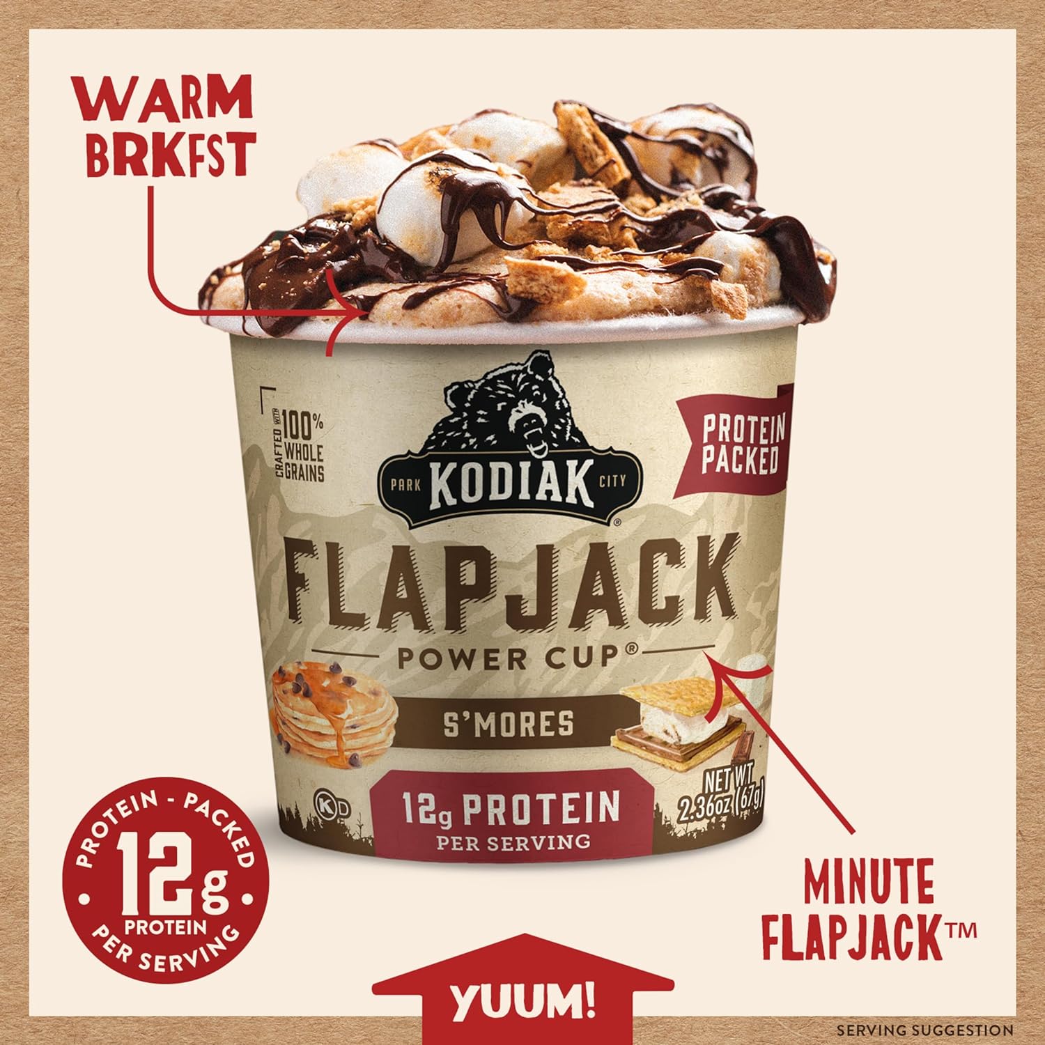 Kodiak Cakes Pancake On the Go, S'mores, 2.36 oz (Pack of 12) : Grocery & Gourmet Food