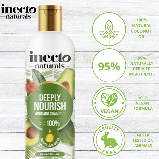 Inecto Natural Avocado Nourishing Shampoo 500Ml, Organic Avocado Oil, For Softer, Smoother & Nourished Hair