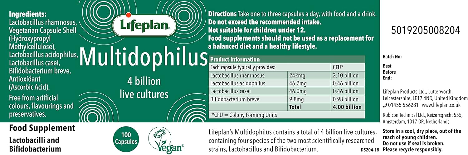 Lifeplan Multidophilus Live Cultures Supplement (100 Capsules) — 4 Billion CFU Per Capsule for Digestives : Amazon.co.uk: Health & Personal Care