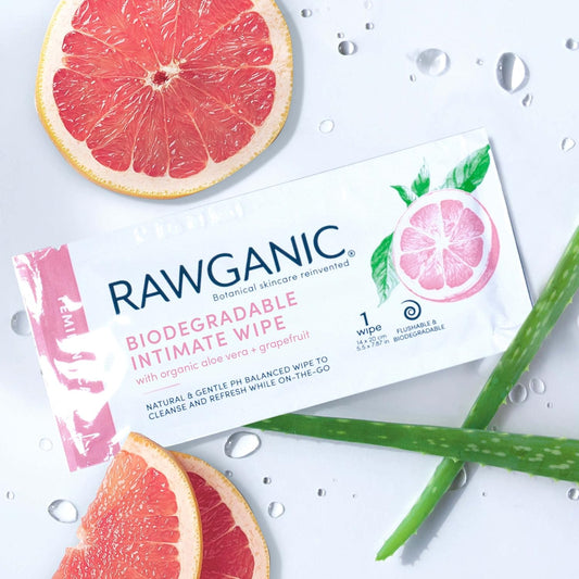 RAWGANIC Organic Intimate Hygiene Wipe Sachets | Gentle Ph Balanced, Fragrance-Free, Alcohol-Free, Flushable & Biodegradable Intimate | Set of 10 Individually Wrapped Sachets