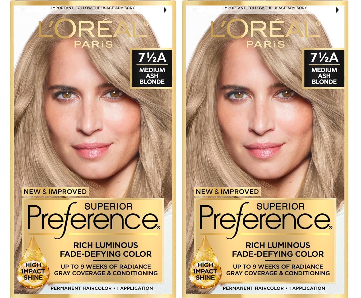 L'Oreal Paris Superior Preference Luminous Fade-Defying Permanent Hair Color, Hair Dye For Up To 9 Weeks Of Radiance, Medium Ash Blonde 7.5A, 1 Hair Dye Kit (Pack Of 2)