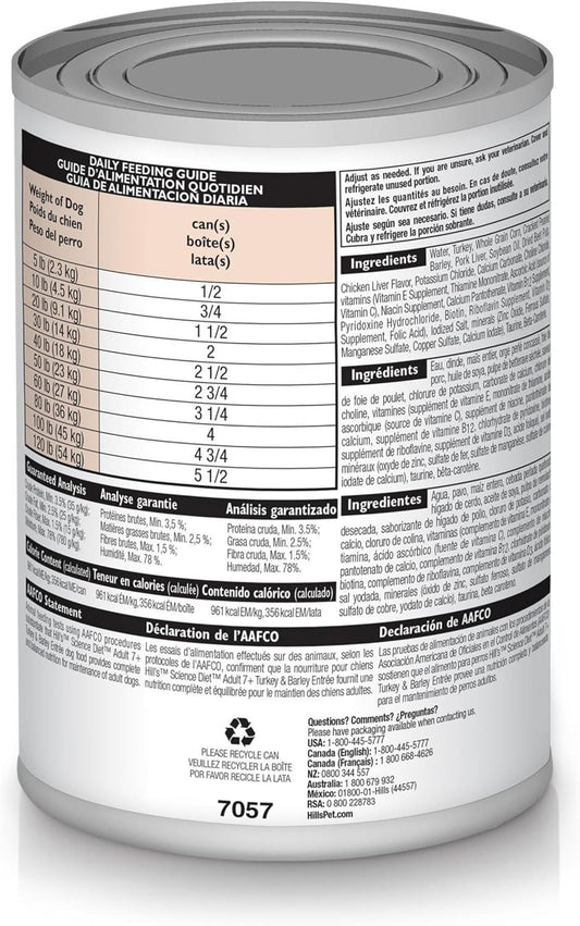 Hill'S Science Diet Adult 7+, Senior Adult 7+ Premium Nutrition, Wet Dog Food, Turkey & Barley Loaf, 13 Oz Can, Case Of 12