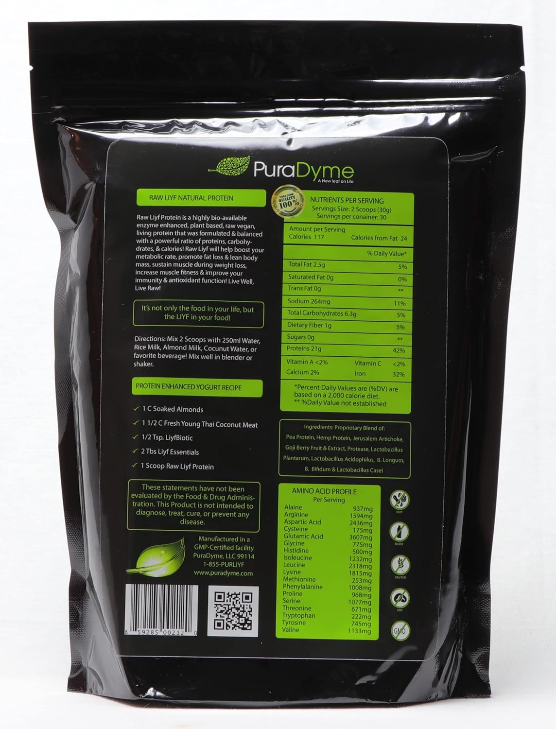 PuraDyme Raw Liyf Protein Natural 900g Powder