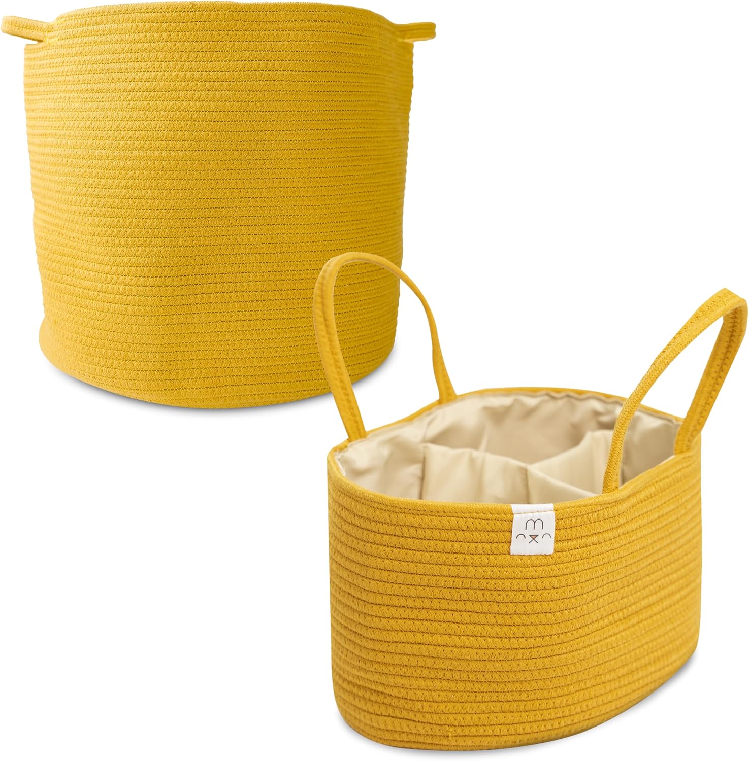 Natemia Large Rope Storage Basket And Cotton Rope Diaper Caddy - Nursery Bin And Toy Organizer Laundry Basket, Basket For Towels, Pillows And Blankets, Perfect Baby Registry Gift-Harvest Gold