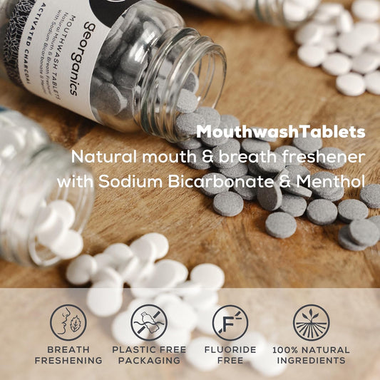 Georganics Organic Mouthwash Tablets - 180 Tablets - 3 Month Supply - Organic Spearmint Flavour - For Bad Breath - Sls, Glycerine & Fluoride Free - Certified Cosmos Natural, Vegan & Cruelty Free