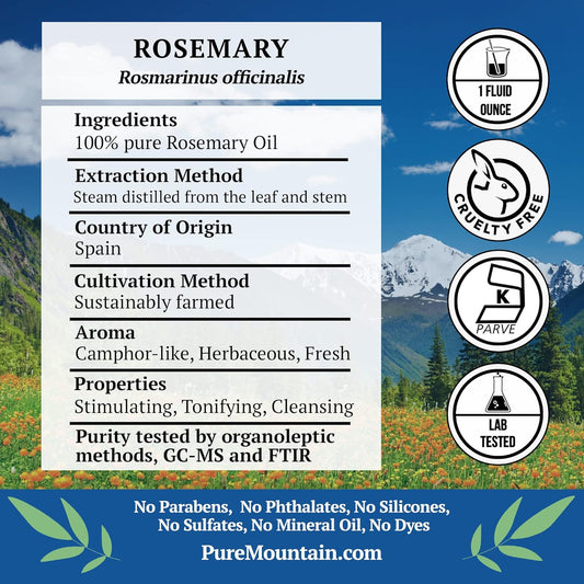 Rosemary (Rosemarinus Officinalis) Essential Oil - 100% Pure Natural & Kosher - 1 Fl Oz Bottle