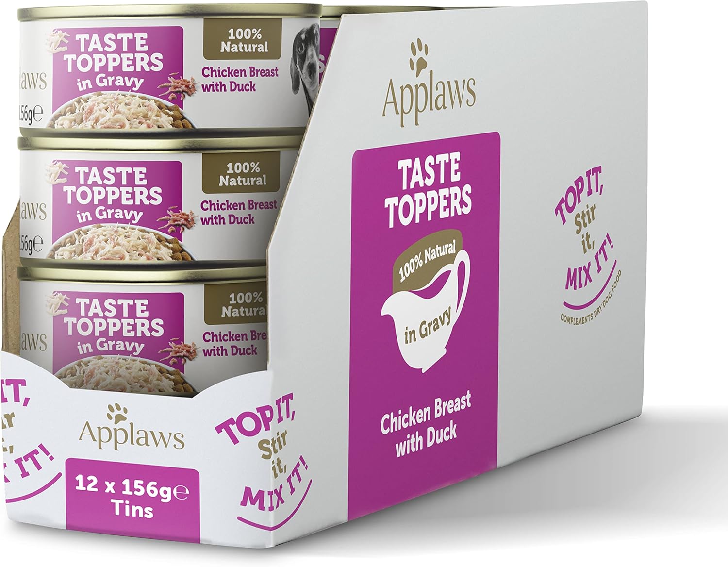 Applaws 100% Natural Wet Dog Food Tins, Chicken Breast with Duck in Gravy, 156g (Pack of 12)?TT3411CE-A