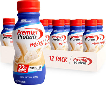 Premier Protein Shake Minis, Vanilla, 22G Protein, 120 Calories, 1G Sugar, 8.75Fl Oz, Pack Of 12