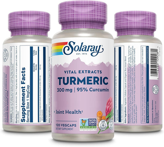 Solaray Turmeric 300 Mg - Joint Support Supplement - Turmeric Root Extract With 95% Curcumin - Joint Health And Heart Health Support - Vegan, Lab Verified, 60-Day Guarantee (120 Ct)