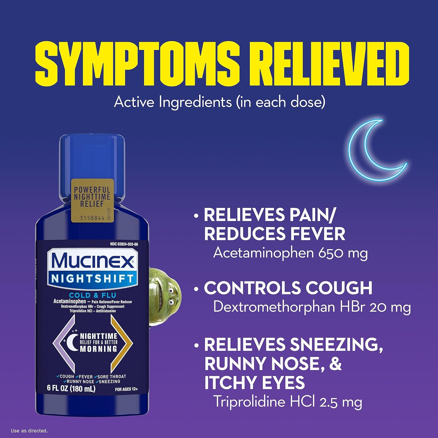 Mucinex Nightshift Cold & Flu Liquid That Relieves Fever/Sneezing/Sore Throat/Runny Nose and Cough, 6 Fl Oz (Pack of 1) : Health & Household