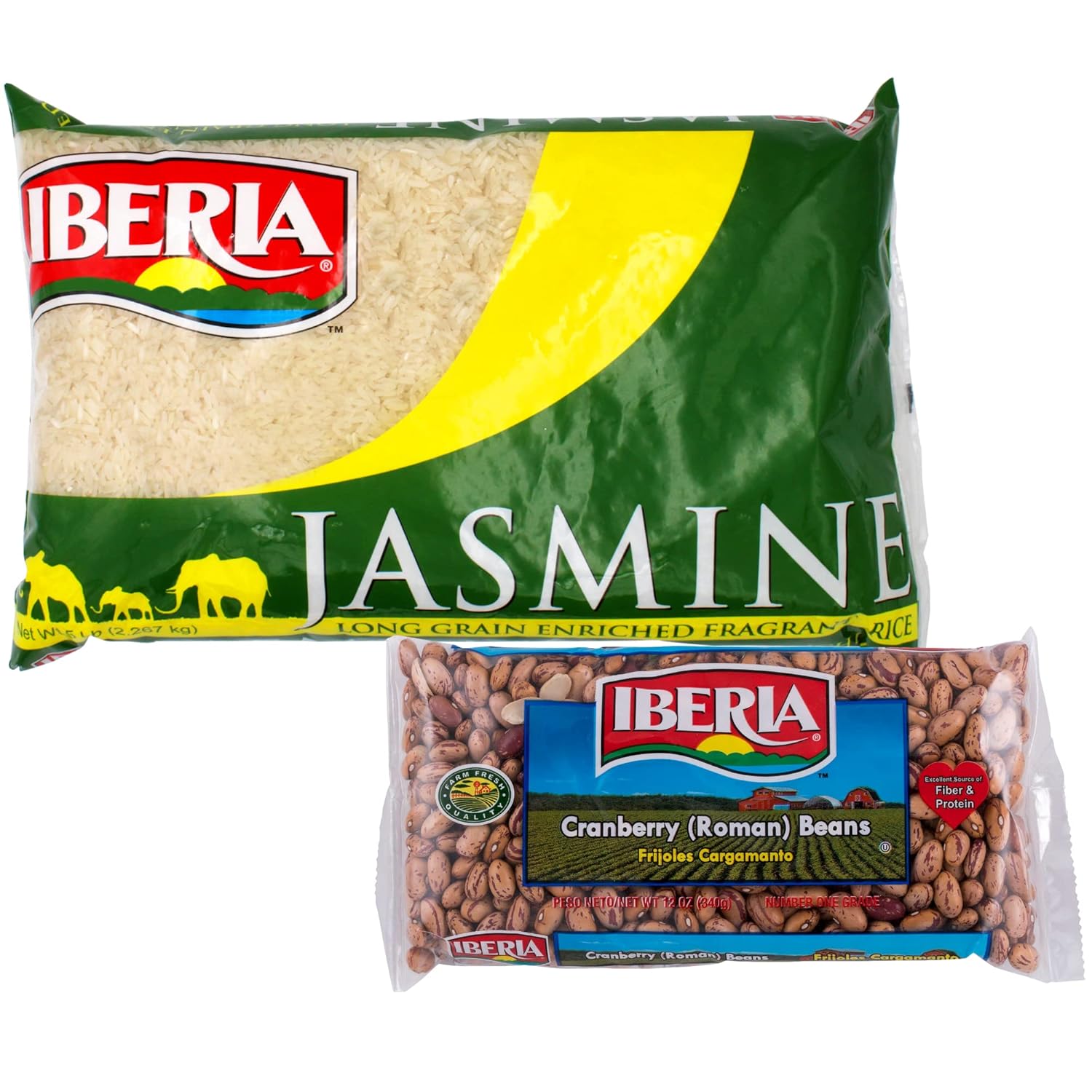 Iberia Jasmine Rice 5 lb. + Iberia Roman Cranberry Beans 12 Ounce : Everything Else