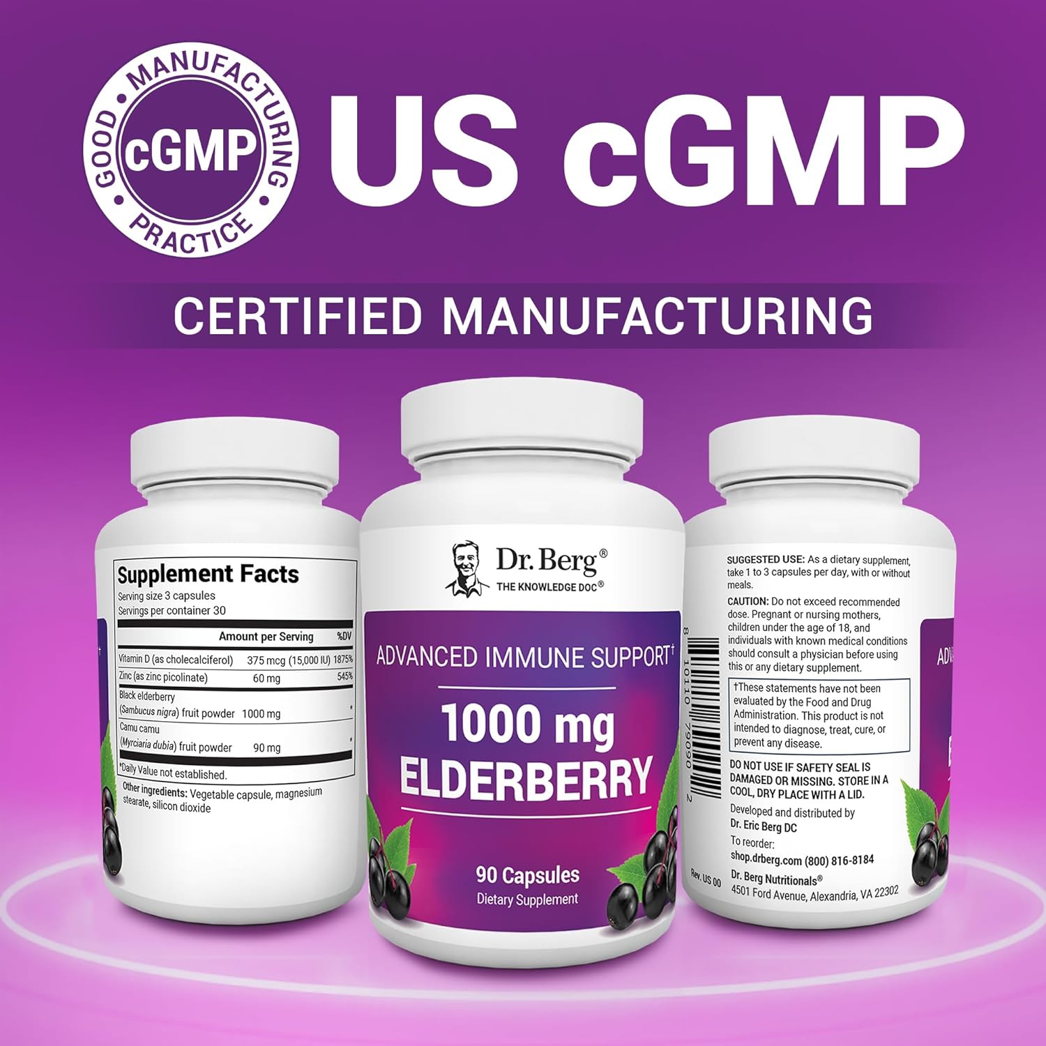 Dr. Berg Black Elderberry Capsules (Advanced Immune Support*) With 15,000 Iu Vitamin D, 60 Mg Of Zinc, & 90 Mg Of Camu Camu - (4-In-1) Sambucus Elderberry Immune Support Supplement - 90 Capsules : Health & Household
