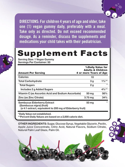 Nature'S Truth Kids Elderberry Gummies | 50 Count | With Zinc And Vitamin C | Vegan, Non-Gmo & Gluten Free Supplement