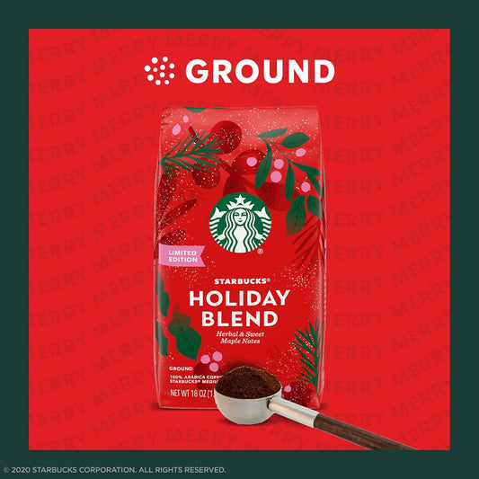 Starbucks Holiday Blend Medium Roast Ground Coffee, (Pack of 1) Bag | Herbal & Sweet Maple Notes
