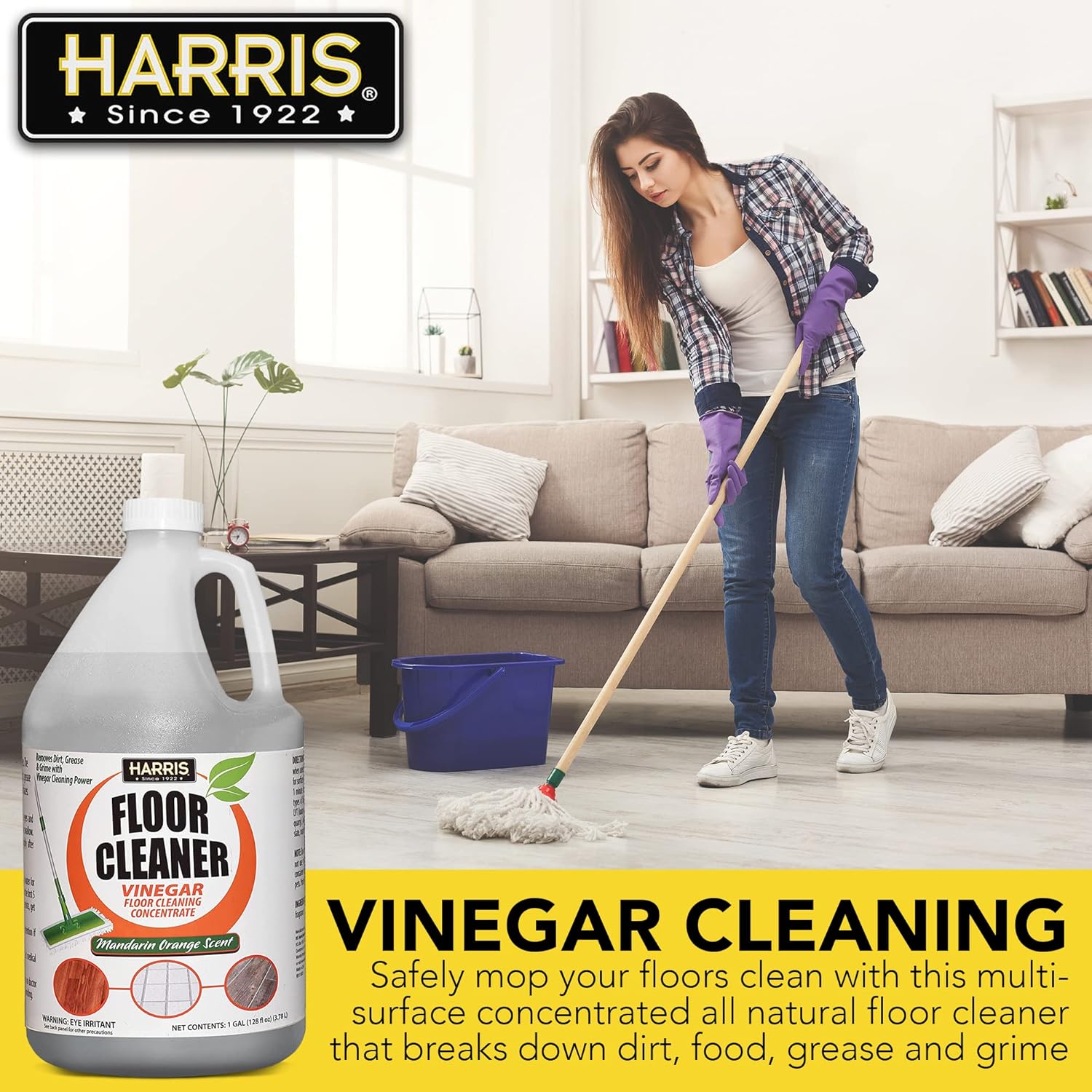 Harris Orange Vinegar Floor Cleaner, 128Oz For Use On Hardwood, Laminate, Vinyl And Tile Floors : Health & Household
