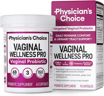 Physician'S Choice Vaginal Probiotics For Women - Unique With Licorice Root - Ph Balance, Odor Control, Yeast, Vaginal Microbiome & Feminine Health - 6B Cfu - Organic Prebiotic, Cranberry - 45 Ct